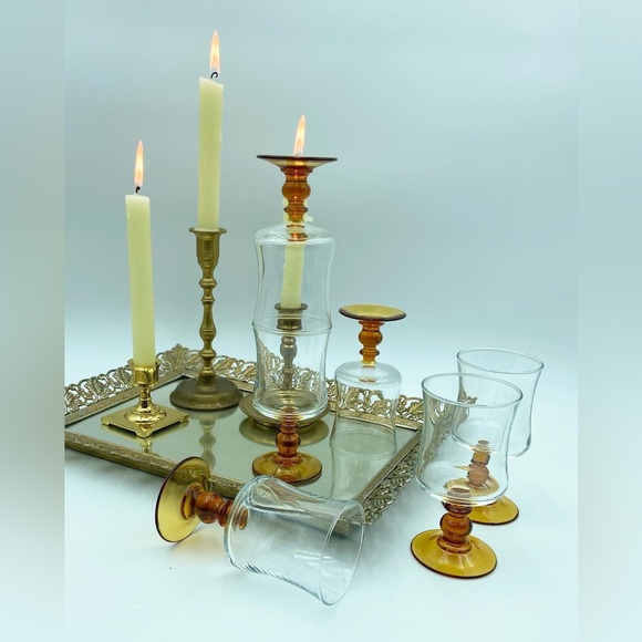 French Amber Stem Glassware - Picture 2 of 6